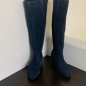 NWOT Leather Navy Blue Boots With Extra Zip Extender for Wider Calfs wedge boots